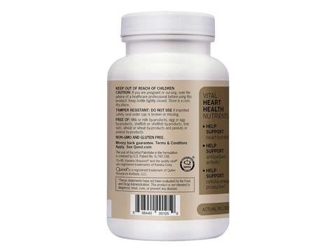 Qunol PLUS Ubiquinol Omega-3 90 softgels back label showing barcode
