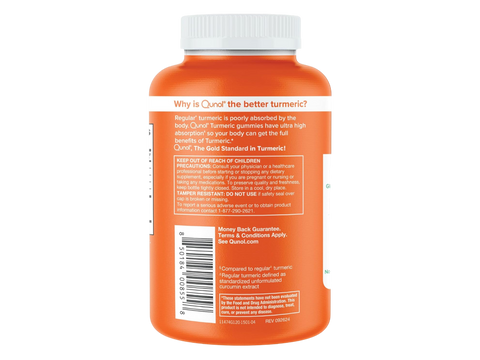 Qunol Turmeric Curcumin Gummies 60 count back label showing barcode