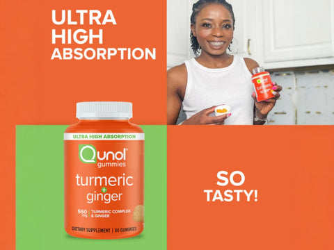 Qunol Turmeric and Ginger Gummies 550 mg Tangerine Flavour 60 count product display