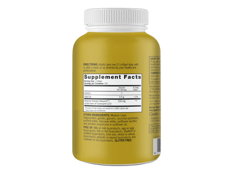 Qunol Ubiquinol 100 mg 120 count supplement facts and ingredients label