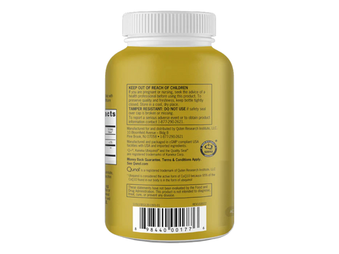 Qunol Ubiquinol 100 mg 120 count back label showing barcode