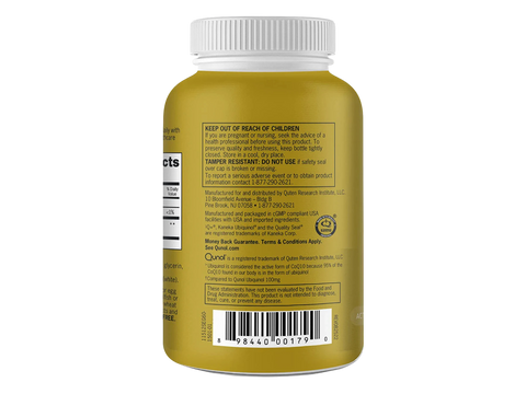 Qunol Ubiquinol 200 mg 60 count back label showing barcode