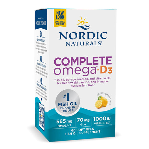 Nordic Naturals Complete Omega-D3 Lemon Flavoured 60 Softgels box.