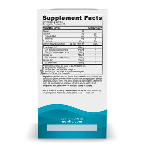  Supplement facts label for Nordic Naturals Complete Omega-D3 with Omega 3-6-9 and Vitamin D3.