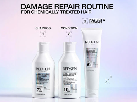 Redken Acidic Bonding Concentrate Shampoo bottle, 300ml, formulation routine.