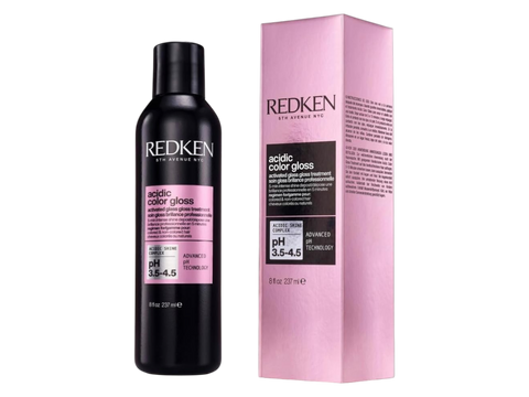 Redken Acidic Color Gloss Activated Treatment bottle & box, 237ml, on white background.