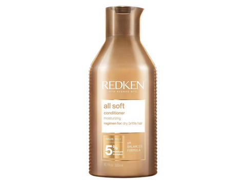 Redken All Soft Conditioner bottle with Argan Oil, 300ml size, on white background.