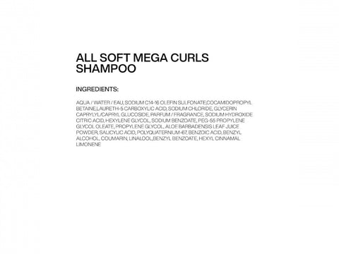 Redken All Soft Mega Curls Shampoo bottle showing ingredients list.