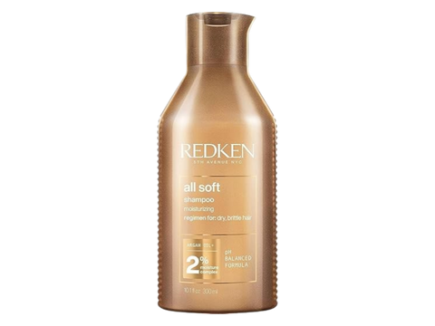 Redken All Soft Shampoo bottle with Argan Oil, 300ml size, on clean background.