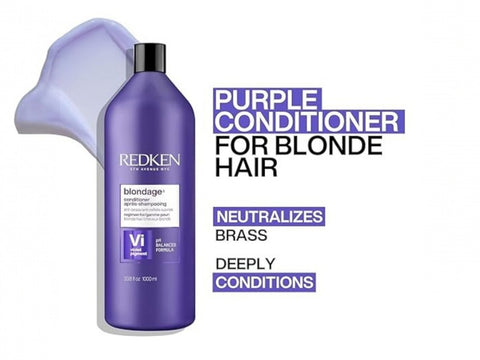 Redken Blondage Color Depositing Purple Conditioner bottle, 1000ml, formulation.