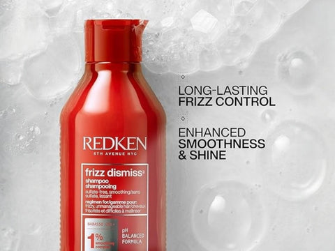 Redken Frizz Dismiss Shampoo bottle, sulfate-free, formulation.