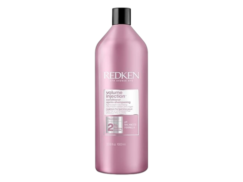 Redken Volume Injection Conditioner for fine hair, 1000ml bottle, on white background.