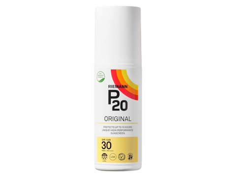 Riemann P20 Original SPF30 Sun Protection Spray bottle, 100ml, on white background.
