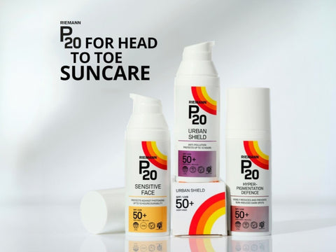 Riemann P20 SPF30 Sensitive Skin Sun Cream tube, variants on white background.