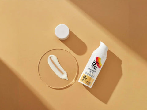 Riemann P20 Sensitive Face SPF50+ Sun Protection Cream tube & box, 50g, on white background