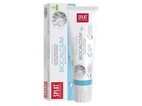 Splat Biocalcium toothpaste and packaging on a white background