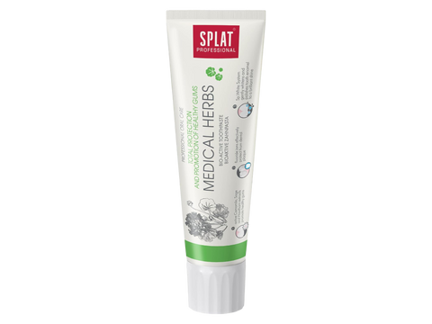 Splat Professional tube of medical herbs on a white background