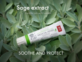 Tube of 'Medical Herbs' sage extract cream on sage leaves with text overlay.