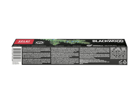 Blackwood Splat product packaging with greenery design on a white background