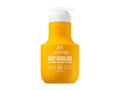 Yellow lotion bottle with white cap on a white background