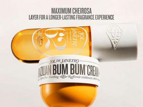 Bottle of Brazilian Bum Bum Cream with Sol de Janeiro product on a light background