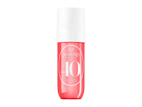 Red bottle with white cap on a white background