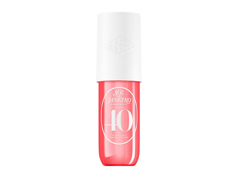 Red bottle with white cap on a white background
