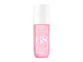 Pink nail polish bottle with white cap on a white background