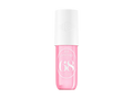Pink nail polish bottle with white cap on a white background