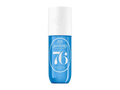 Blue and white bottle of Sol de Janeiro perfume on a white background
