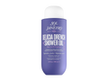 Purple bottle of Delicia Drench Shower Oil by Sol de Janeiro on a white background
