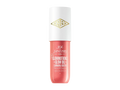 Cosmetic oil bottle with white cap and pink body on a white background