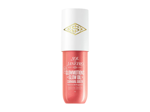 Cosmetic oil bottle with white cap and pink body on a white background