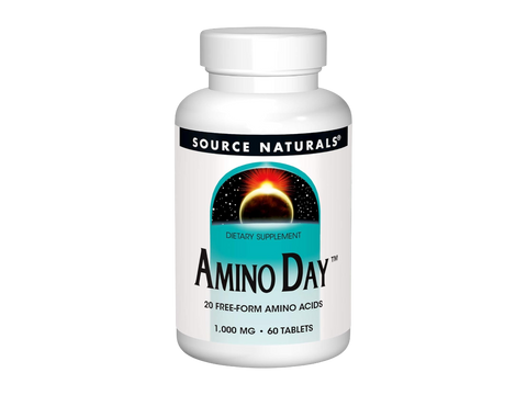 Bottle of Source Naturals Amino Day dietary supplement on a white background
