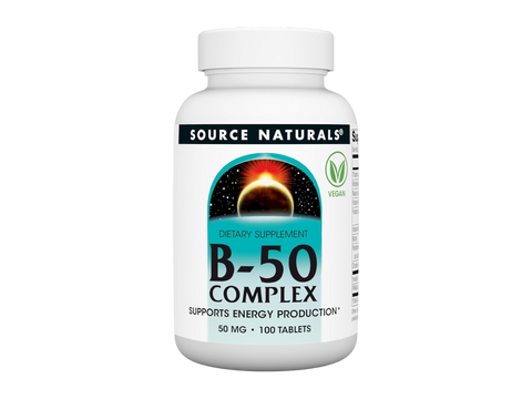 Bottle of Source Naturals B-50 Complex supplement on a white background