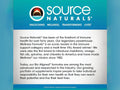 Source Naturals advertisement with text about their history and mission.