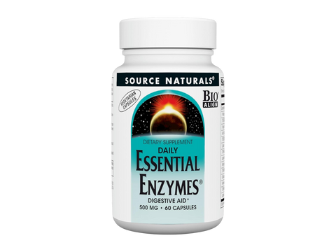 Bottle of Source Naturals Daily Essential Enzymes supplement on a white background