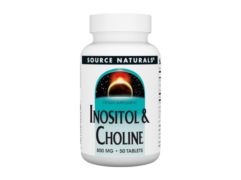 Bottle of Source Naturals Inositol & Choline supplement on a white background
