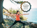 Woman practicing yoga outdoors with a 'Bio-Aligned Formula' label and Source Naturals branding.