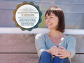 Woman sitting on a wooden bench with a text overlay about menopause symptoms.