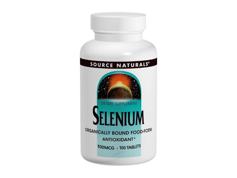 Supplement bottle labeled 'Selenium' by Source Naturals on a white background