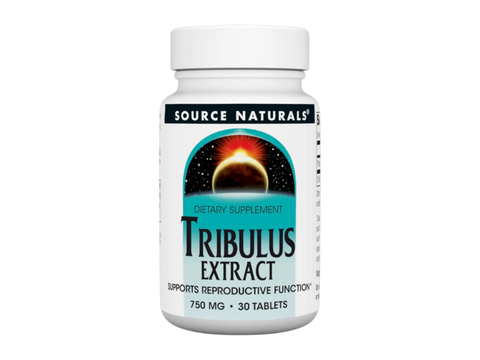 Bottle of Source Naturals Tribulus Extract dietary supplement on a white background