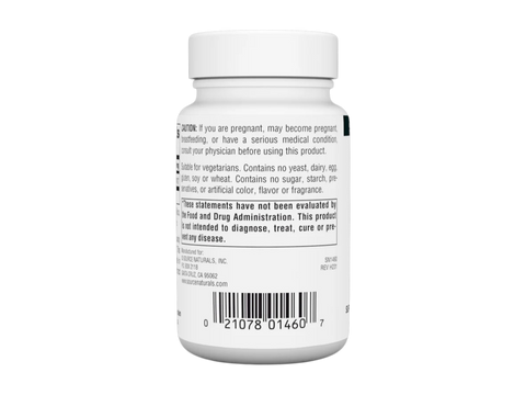 White supplement bottle with label on a white background