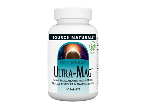 Supplement bottle labeled 'Ultra-Mag' by Source Naturals on a white background