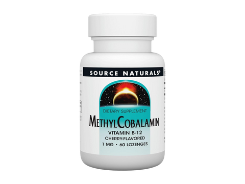 Bottle of Source Naturals MethylCobalamin supplement on a white background