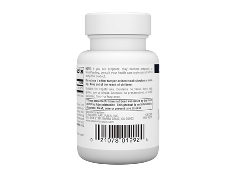 White supplement bottle with label on a white background