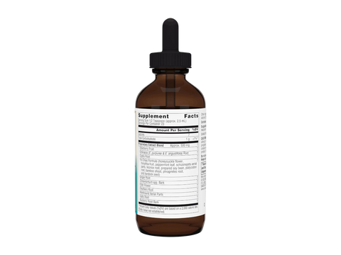Brown glass supplement bottle with dropper on a white background