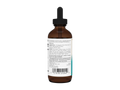 Brown glass dropper bottle with a label on a white background