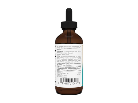 Brown glass dropper bottle with a label on a white background