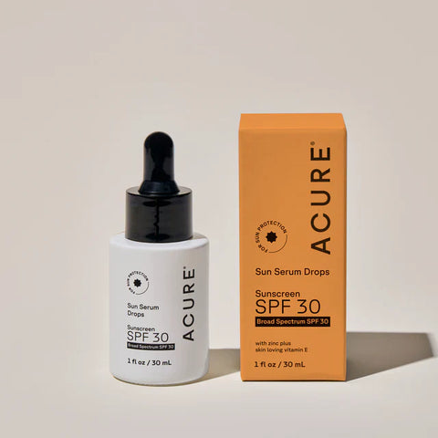 Acure Sun Serum Drops Sunscreen SPF 30 zinc oxide sunscreen serum bottle & box 30ml